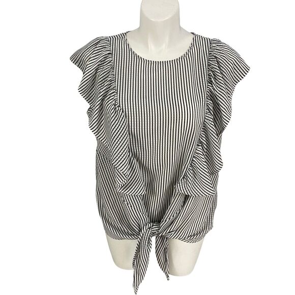 Zac & Rachel Top Womens 1X Blue White Stripe Ruffle Front Tie Nautical Coastal - Picture 7 of 12